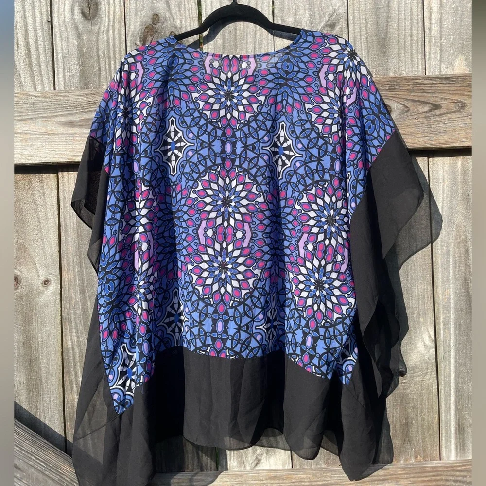 Talbots Black and Blue Patterned Women's overlay Top size L/XL - Picture 5 of 8